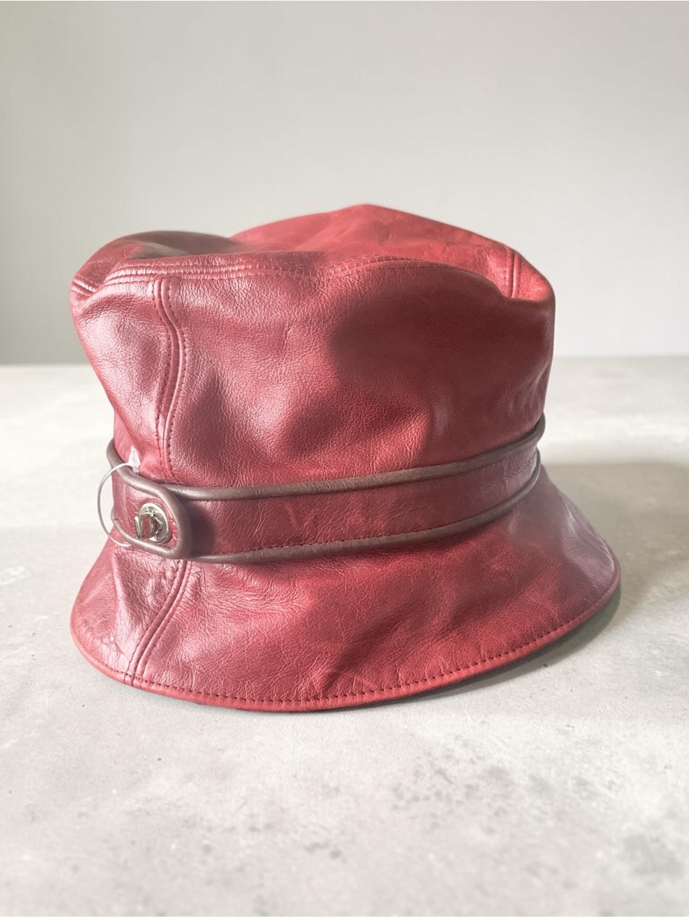 Coach Burgundy Leather Bucket Hat with Brown Trim - Picture 3 of 5